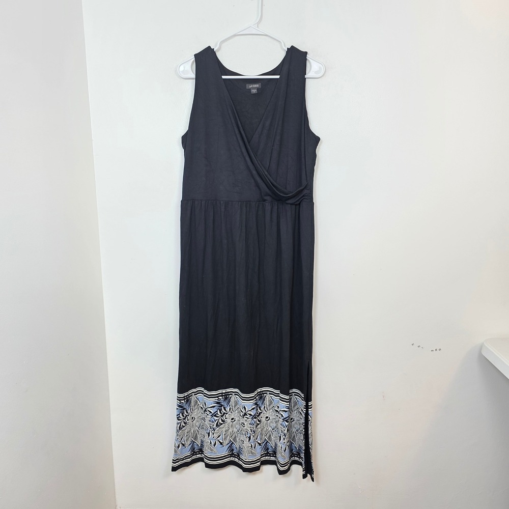 J. Jill Wearever Black Floral Trim Maxi Dress Minimalist Sleeveless V-Neck Sz M - Picture 2 of 8